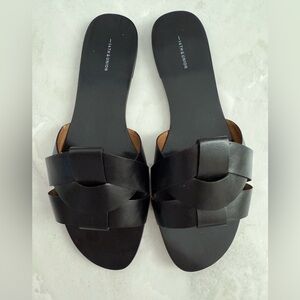 Black Leather Slide Sandals